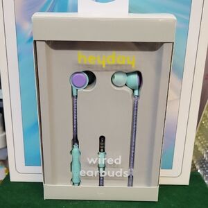 Heyday Mint & Purple Wired Earbuds 3.5mm Aux Plug Microphone New Sealed in Box